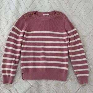Pink and White Striped Crew Neck Sweater